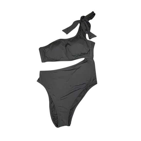 Shade & Shore Women's One Shoulder Bow Cut Out One Piece Swimsuit Black Size Med - Picture 3 of 10